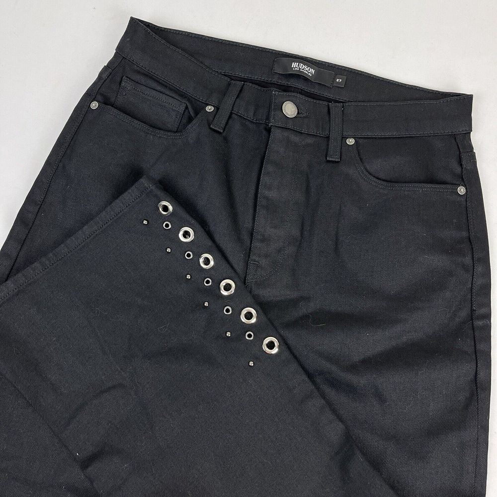 Hudson Holly Flare Jeans High Rise Crop Black Denim Grommet Detail Womens 27‎